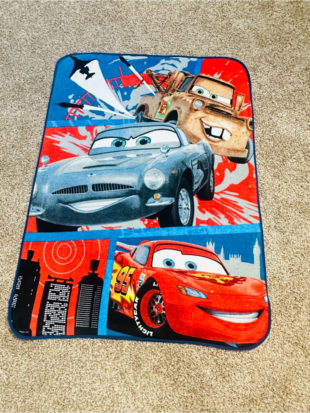 Disney Pixar Cars 2 Espionage Alert Lightning McQueen Mater Fleece Throw Blanket